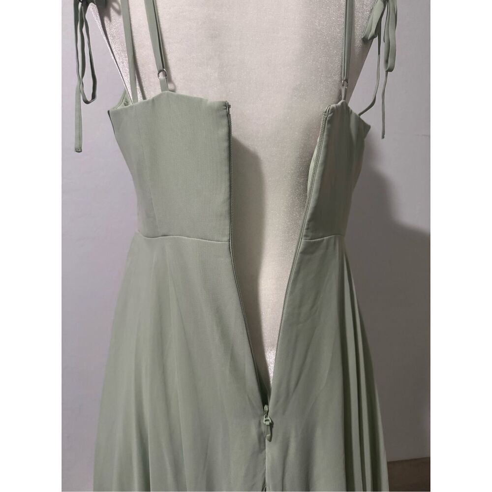 Azazie Barbie NWT  Briadsmaid A8 v neck chiffon tiered a line dress dusty sage A - Picture 10 of 14